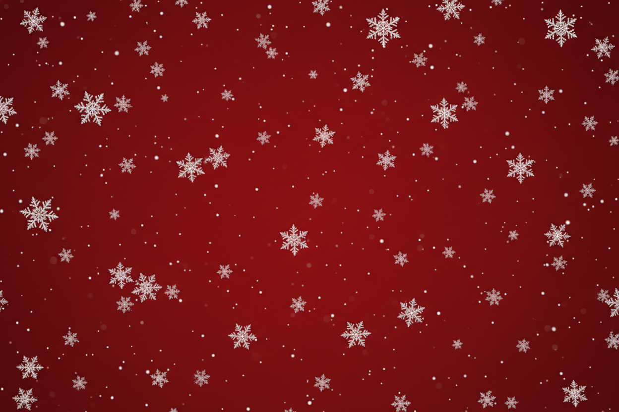 red background eb334c with snowflakes falling 